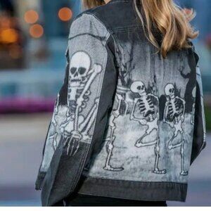 DISNEY NWT Skeleton Dance Black Zip Denim Jacket size Medium